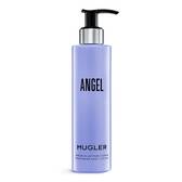 Mugler Angel perfuming body lotion bottle on a light gray background.