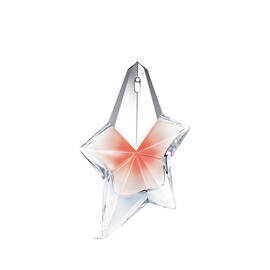 The Mugler Angel Blush star bottle 50 ml, featuring a nude heart and a shimmering silver cap, isolated on a white background.