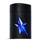 A sleek, matte black A*Men Stellar Eau De Parfum bottle with a prominent luminous blue star design on its front, standing upright against a clean white background