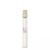 Mugler Alien Pulp Eau de Parfum, clear glass bottle with a vibrant pink-to-clear gradient, gold cap, standing upright.