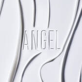 Embossed Angel logo on a white textured background.