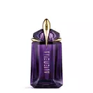 Mugler Alien purple perfume bottle on light gray background