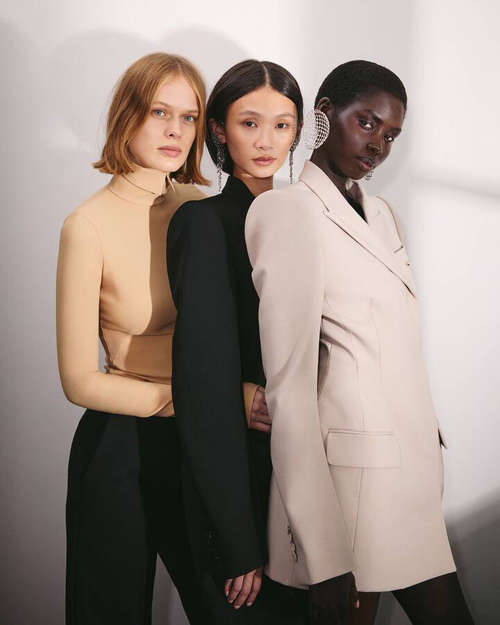 Three diverse models showcasing welcoming visitors to the Mugler Circle loyalty program.