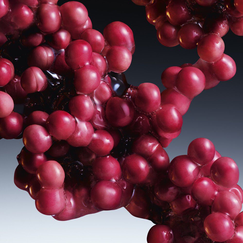 Abstract ingredient visual highlighting the pink pepper ingredient of Ambre Redoutable