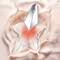 A star-shaped glass perfume bottle with a silver cap splashing into a smooth, creamy pink liquid.