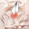 A star-shaped glass perfume bottle with a silver cap splashing into a smooth, creamy pink liquid.