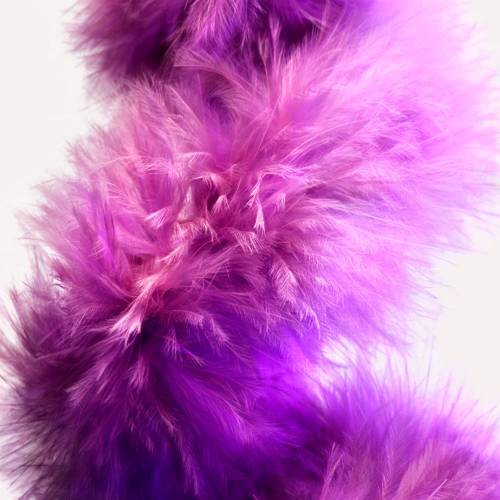 Soft, luxurious texture of fluffy purple and lavender feathers, conveying a sense of sensuality, comfort, and ethereal lightness for Alien Pulp