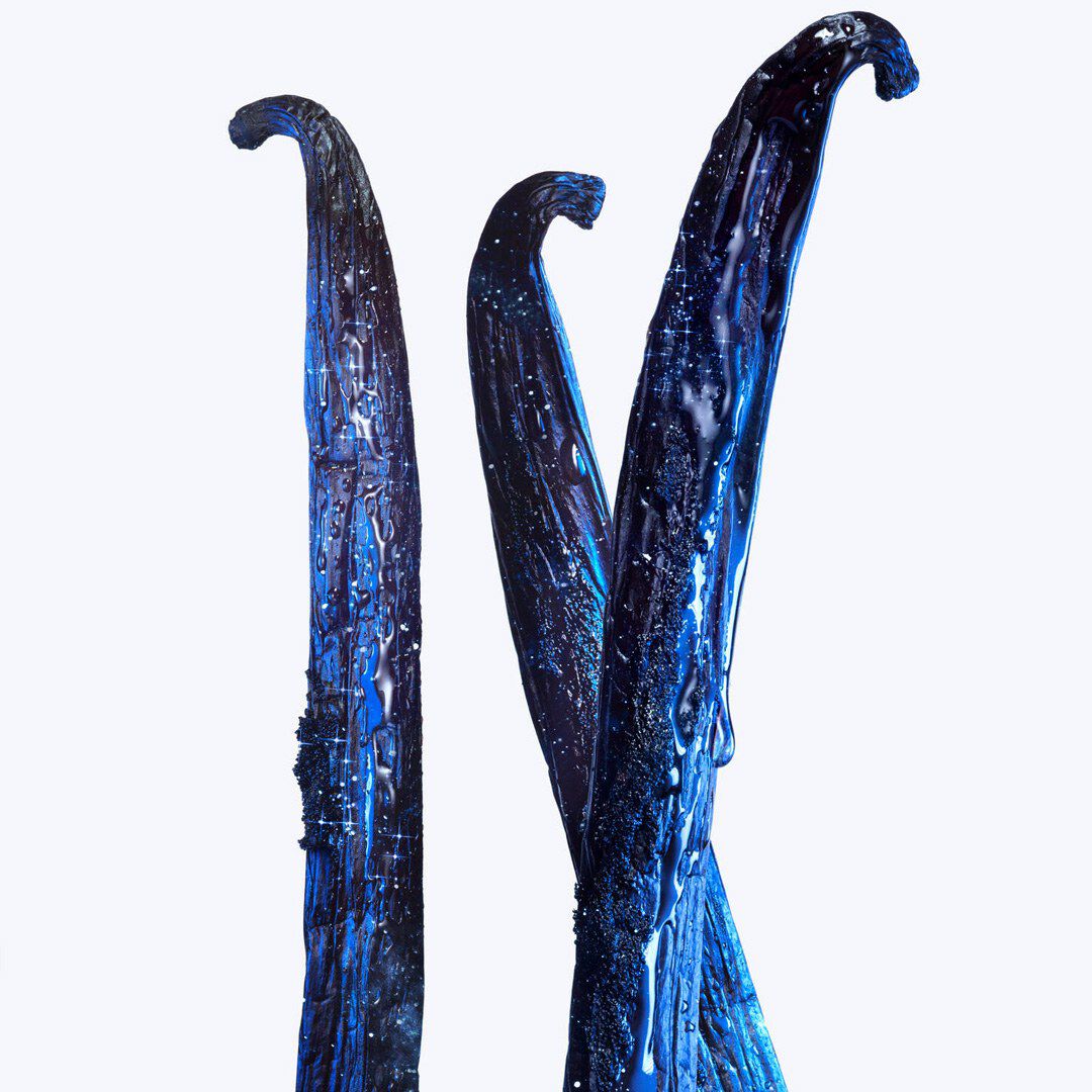 Vanilla pods ingredient shot, showcasing the warm and sensual base notes of Mugler Angel Stellar