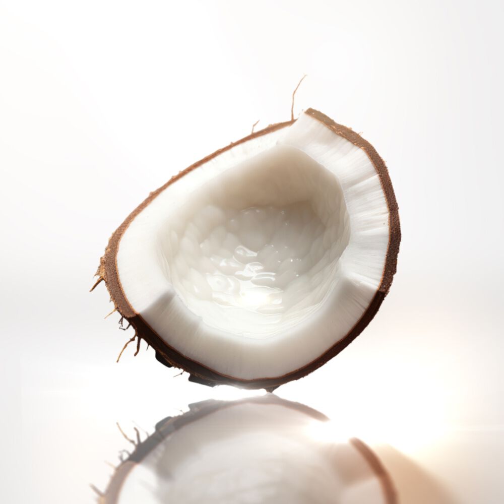 Bergamot and cream of coconut ingredient shot, showcasing the tangy citrus and intense sweet top notes of Mugler Alien Goddess Intense