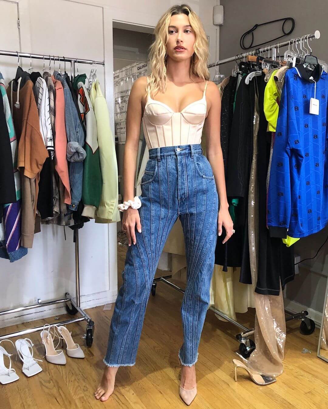 Hailey Bieber wears Mugler